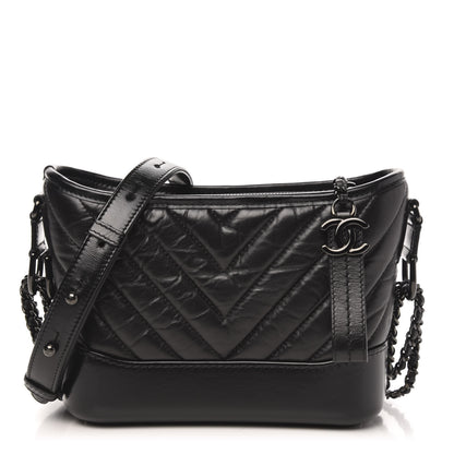 Chanel Aged Calfskin Chevron Quilted Small Gabrielle Hobo So Black 1 of 10