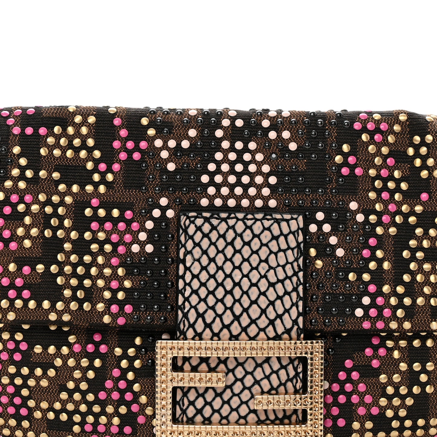 Zucca Snakeskin Studded Baguette Tobacco Multicolor