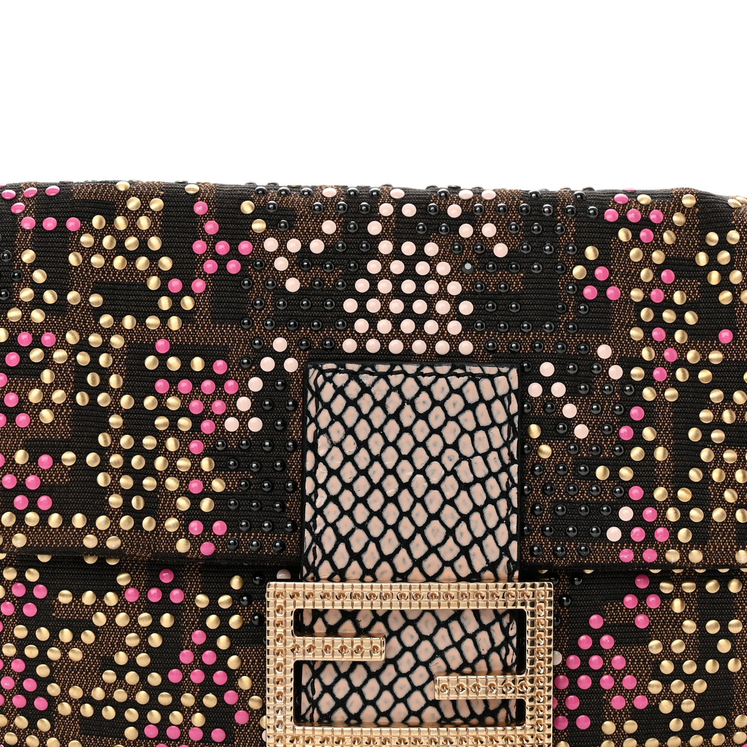 Fendi Zucca Snakeskin Studded Baguette Tobacco Multicolor 7 of 9