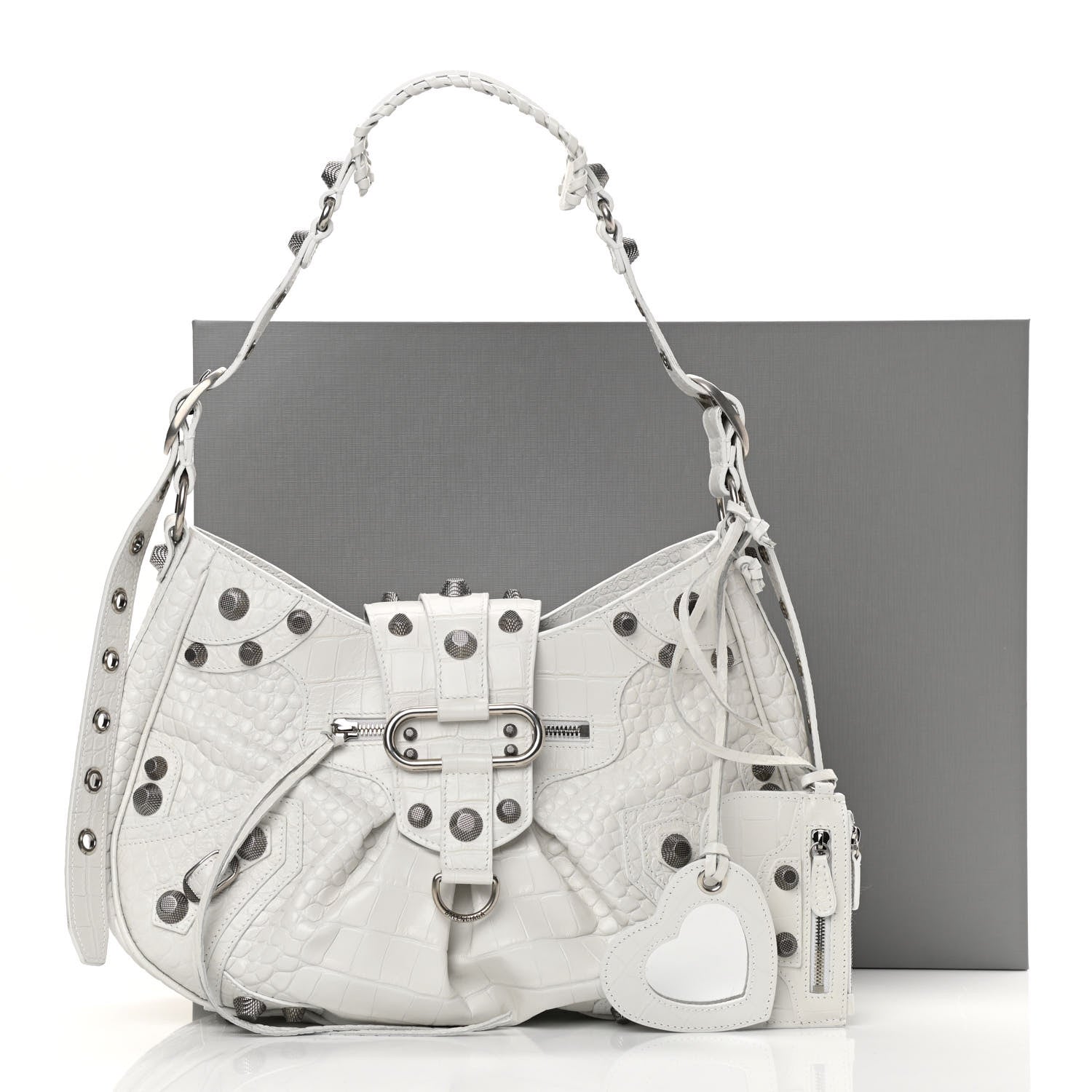 Balenciaga Extra Supple Calfskin Crocodile Embossed Medium Le Cagole Shoulder Bag White 13 of 13