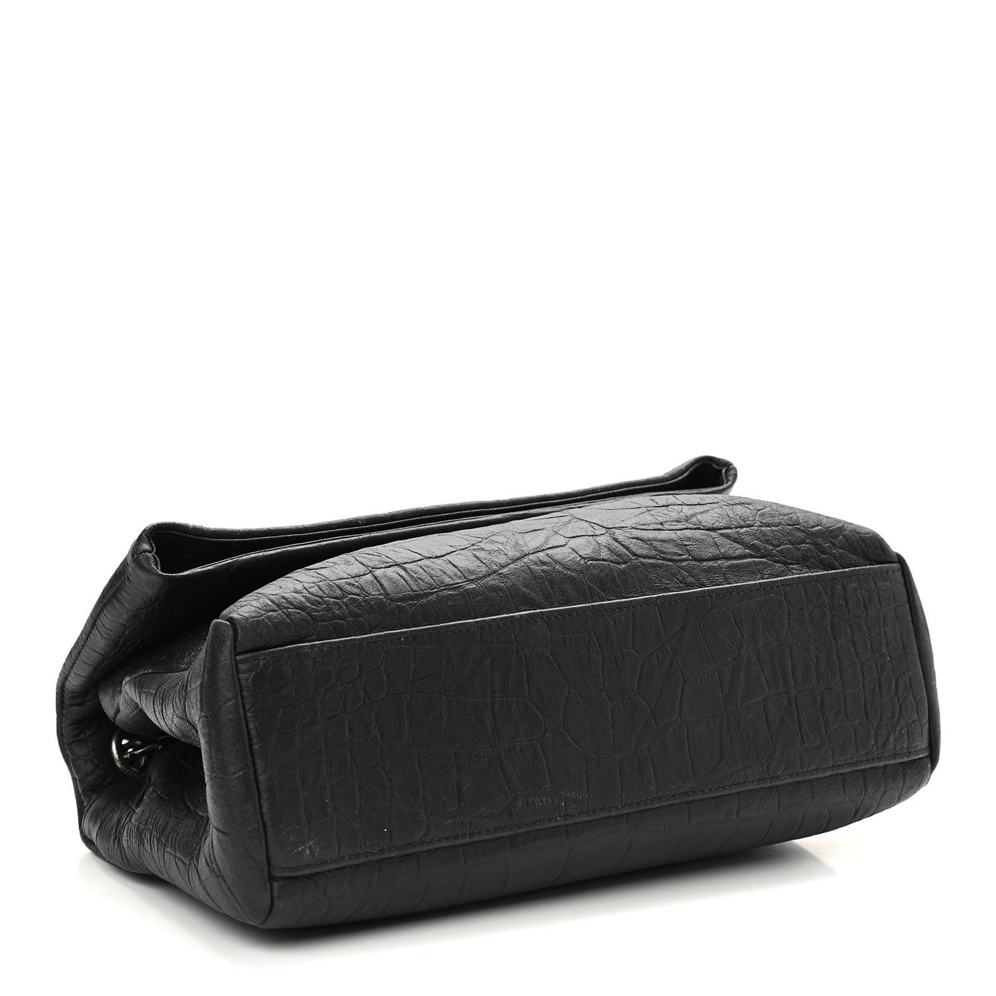 Calfskin Crocodile Embossed Medium West Hollywood Monogram Fold-Over Black