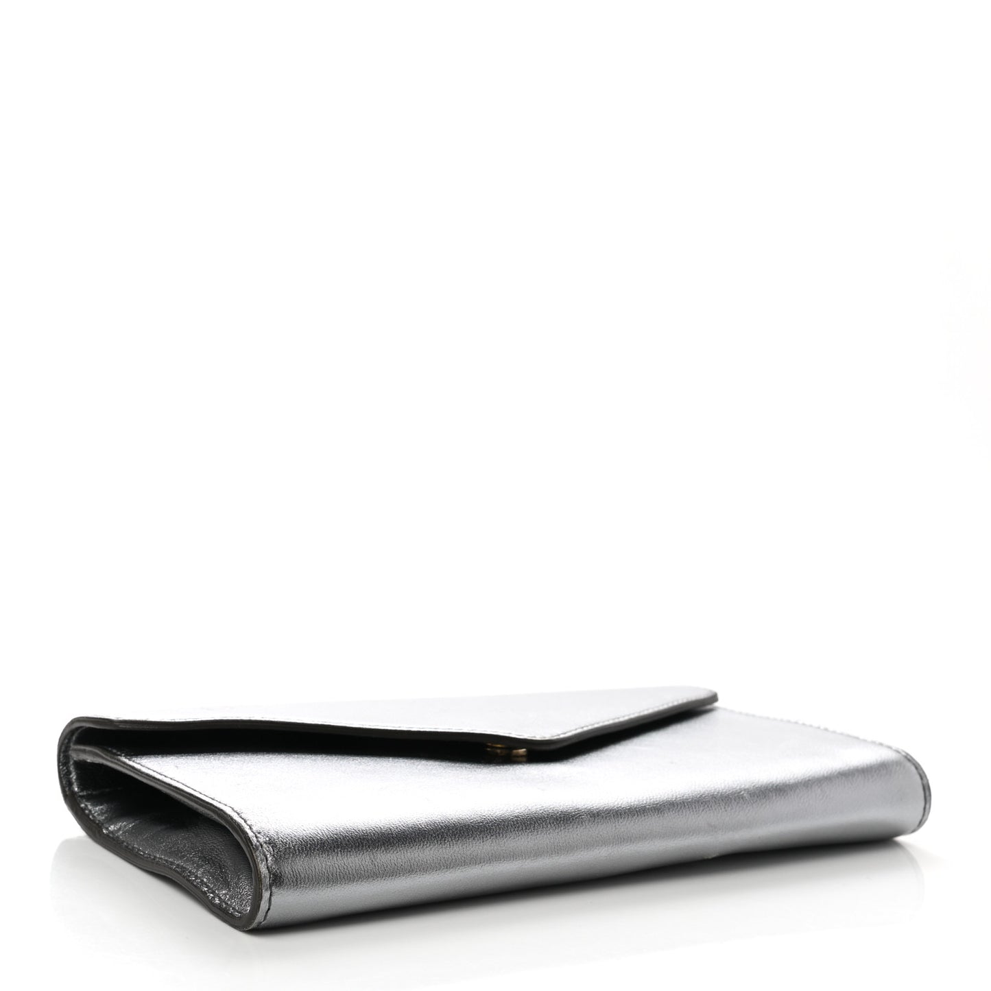 Metallic Calfskin Y-Mail Clutch Silver