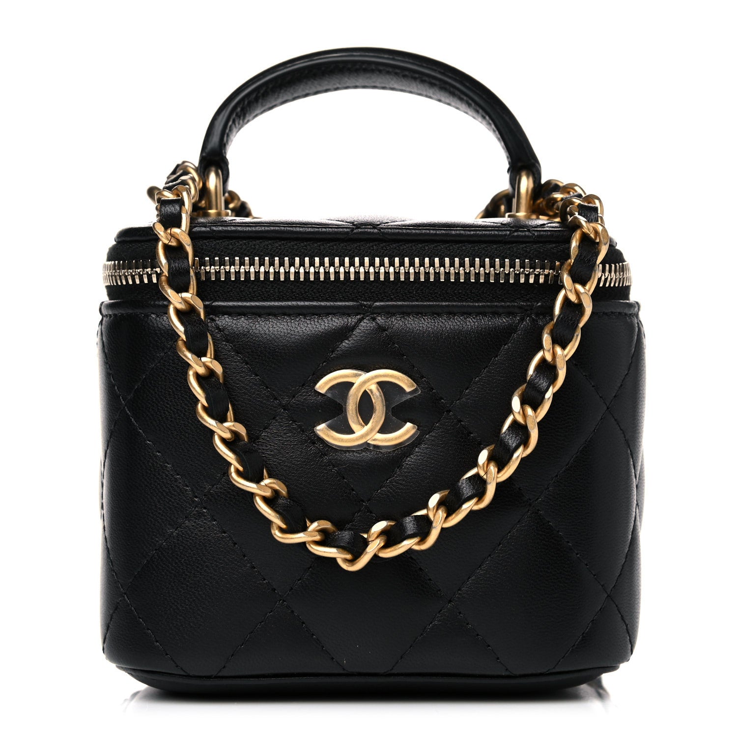 Chanel Lambskin Quilted Top Handle Mini Vanity Case With Chain Black 1 of 11