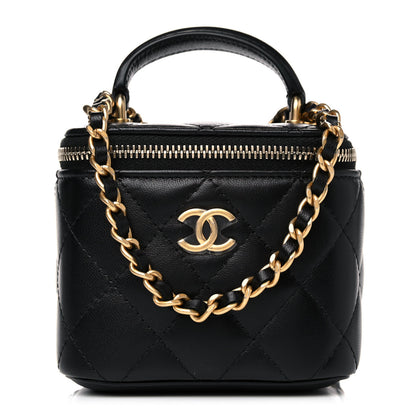 Chanel Lambskin Quilted Top Handle Mini Vanity Case With Chain Black 1 of 11