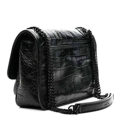Saint Laurent Calfskin Crocodile Embossed Matelasse Monogram Baby Niki Chain Satchel Black 5 of 25