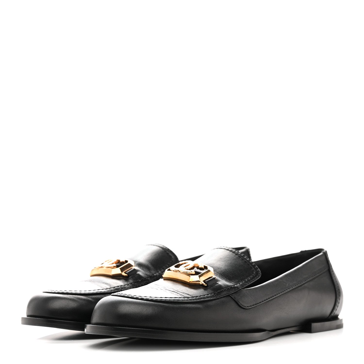 Chanel Shiny Calfskin Metal CC Mocassin Loafers 38.5 Black 4 of 10