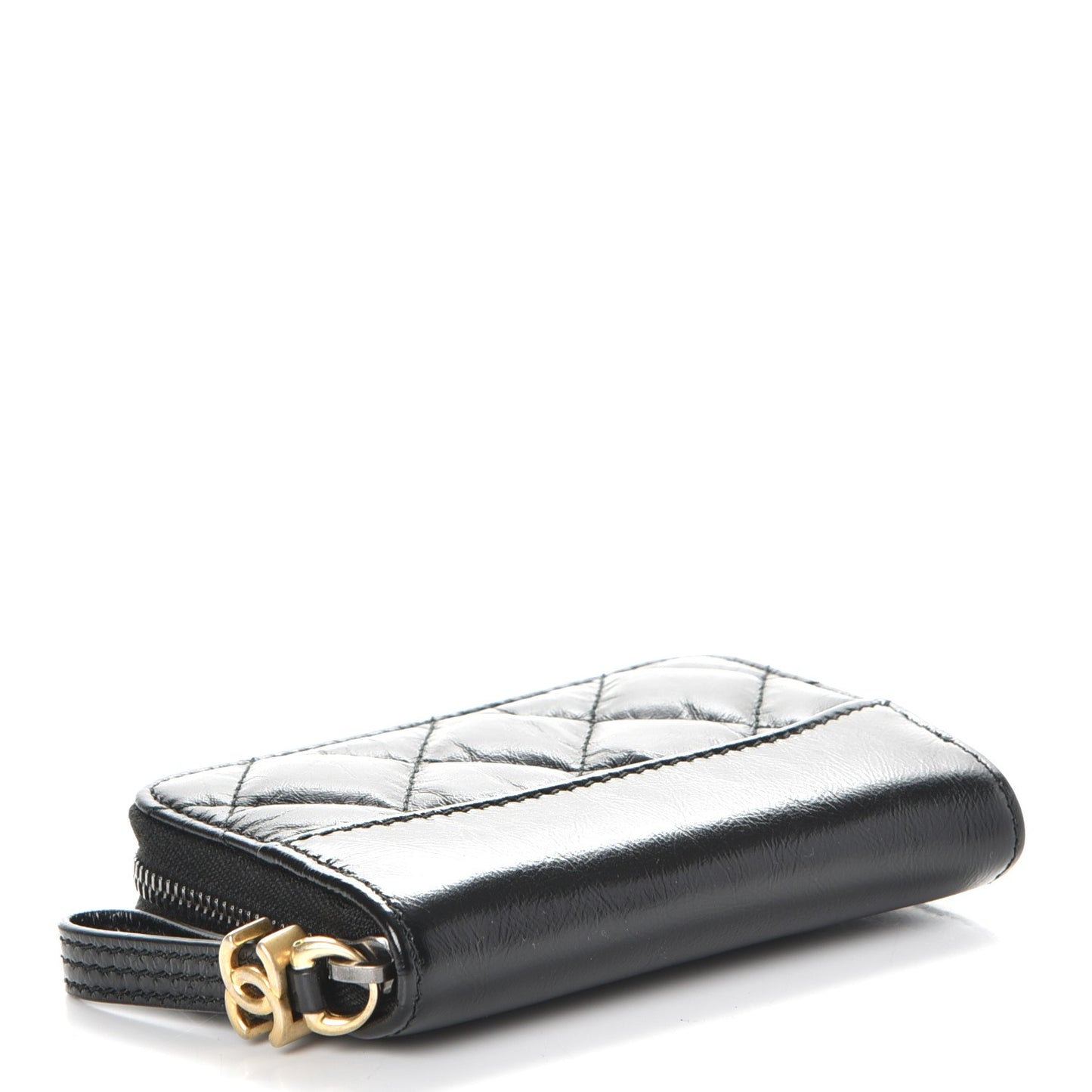 Aged Calfskin Quilted Gabrielle Zip Around Coin Purse Wallet Black