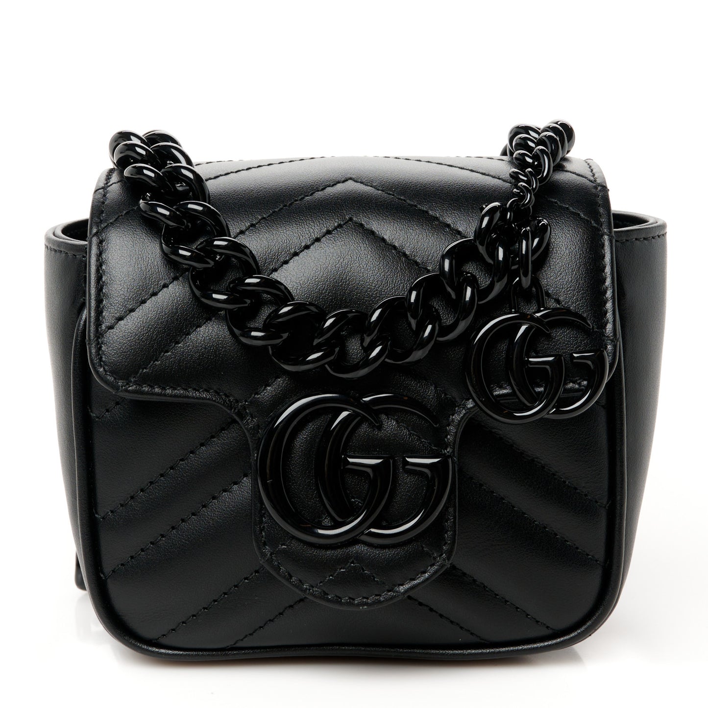 Calfskin Matelasse Monochrome GG Marmont Chain Mini Belt Bag Black