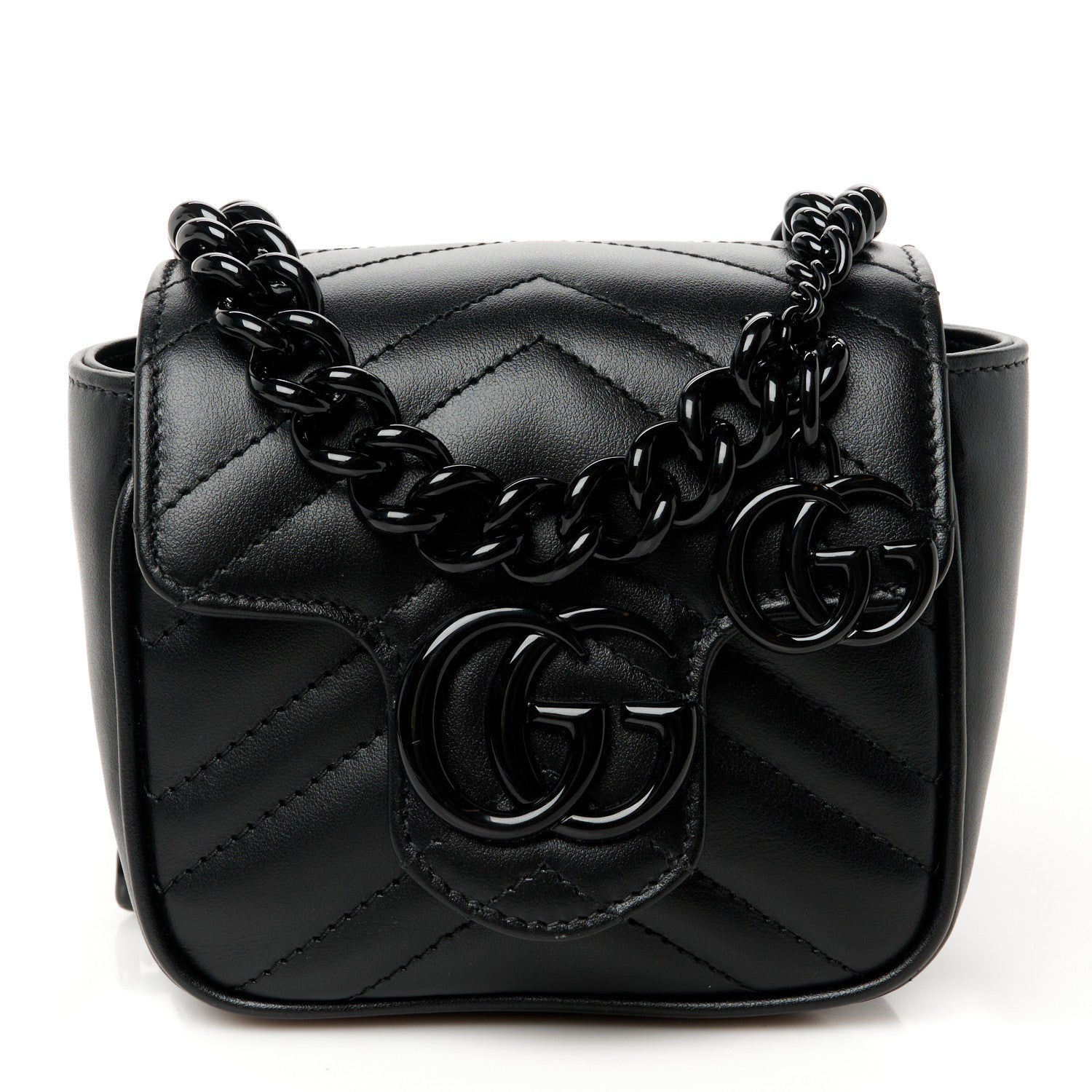 Gucci Calfskin Matelasse Monochrome GG Marmont Chain Mini Belt Bag Black 1 of 11