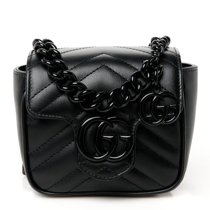 Gucci Calfskin Matelasse Monochrome GG Marmont Chain Mini Belt Bag Black 1 of 11