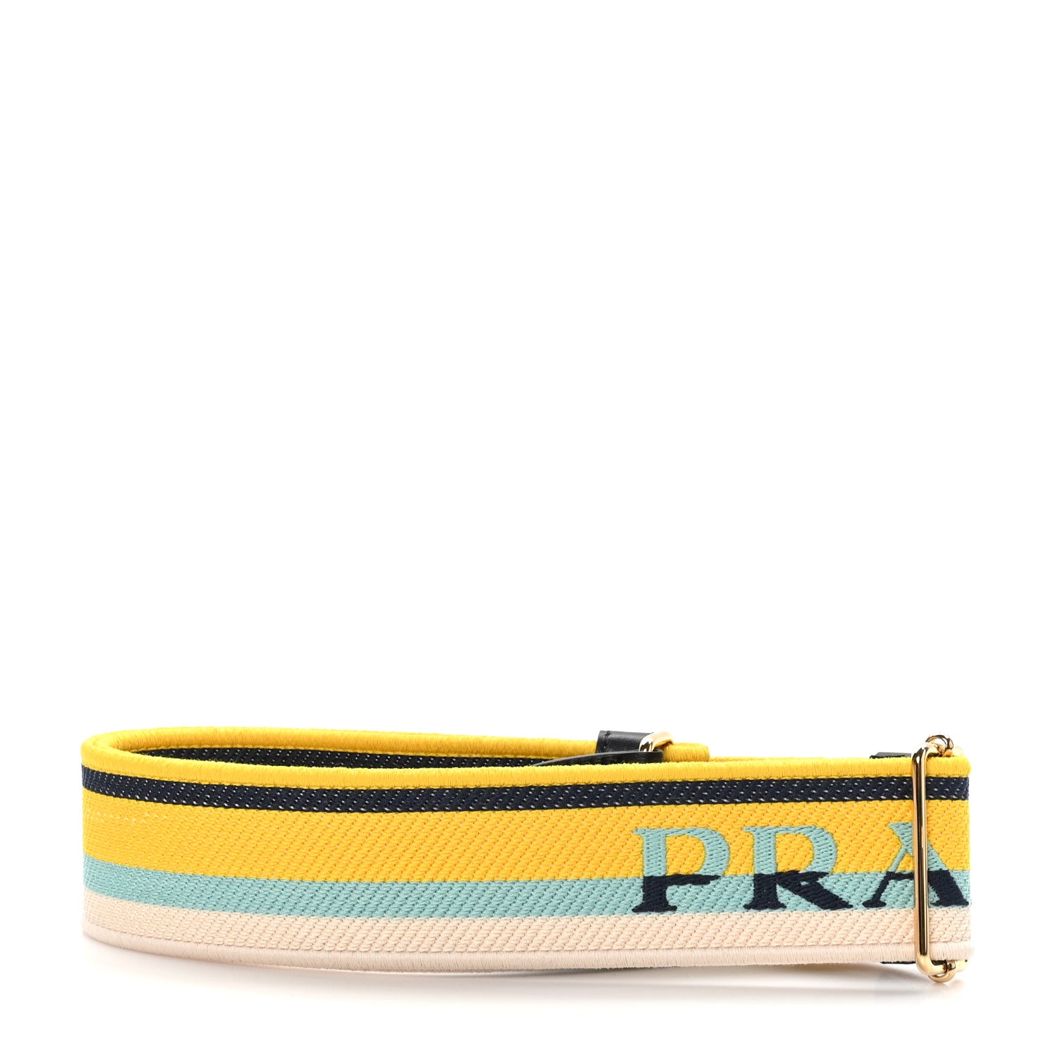 Prada Canvas Calfskin Logo Shoulder Strap Yellow Blue 2 of 4