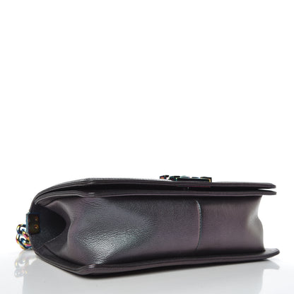Chanel Iridescent Goatskin Quilted Medium Boy Flap Purple 4 of 9