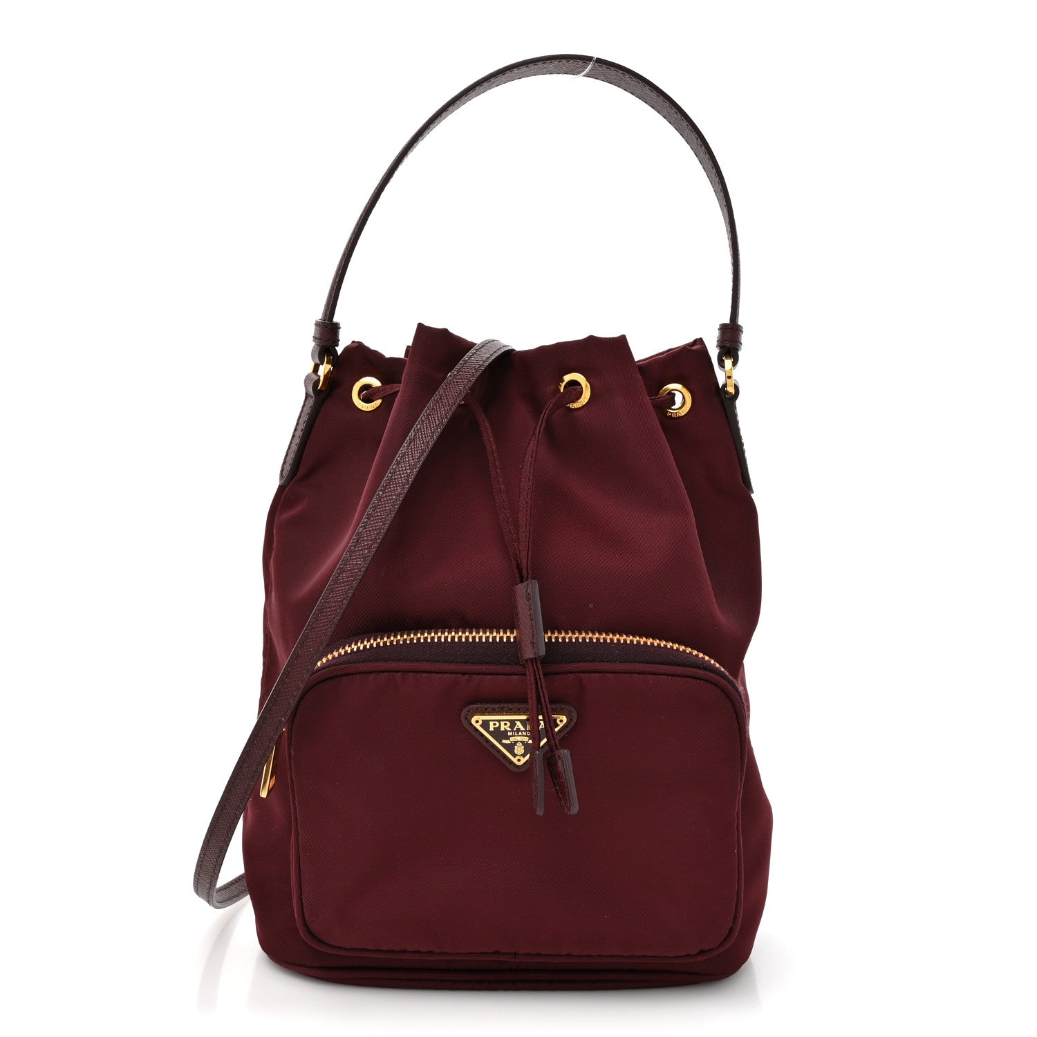 Prada Saffiano Tessuto Nylon Mini Bucket Crossbody Bag Granato 1 of 17