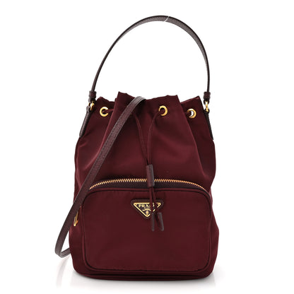 Prada Saffiano Tessuto Nylon Mini Bucket Crossbody Bag Granato 1 of 17