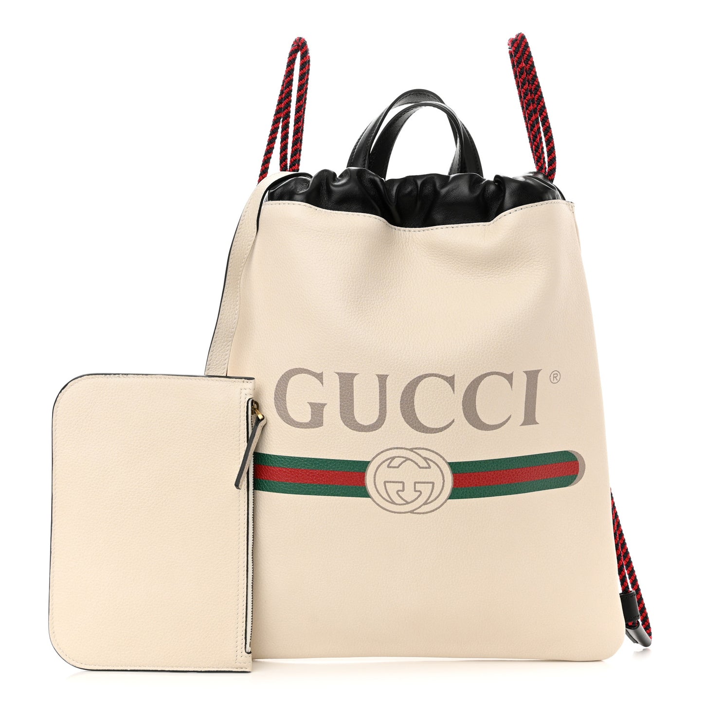 Calfskin Logo Drawstring Backpack Mystic White