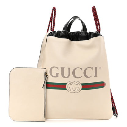 Gucci Calfskin Logo Drawstring Backpack Mystic White 1 of 10