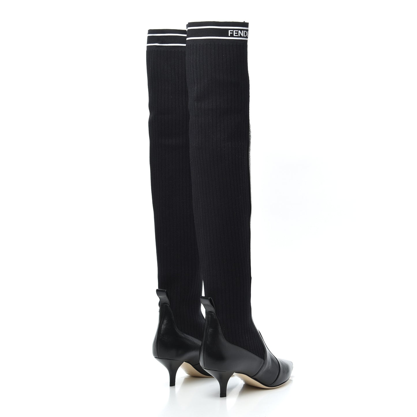Vitello Lucido Stretch Fabric Logo Rockoko Thigh High Sock Boots 37 Black White