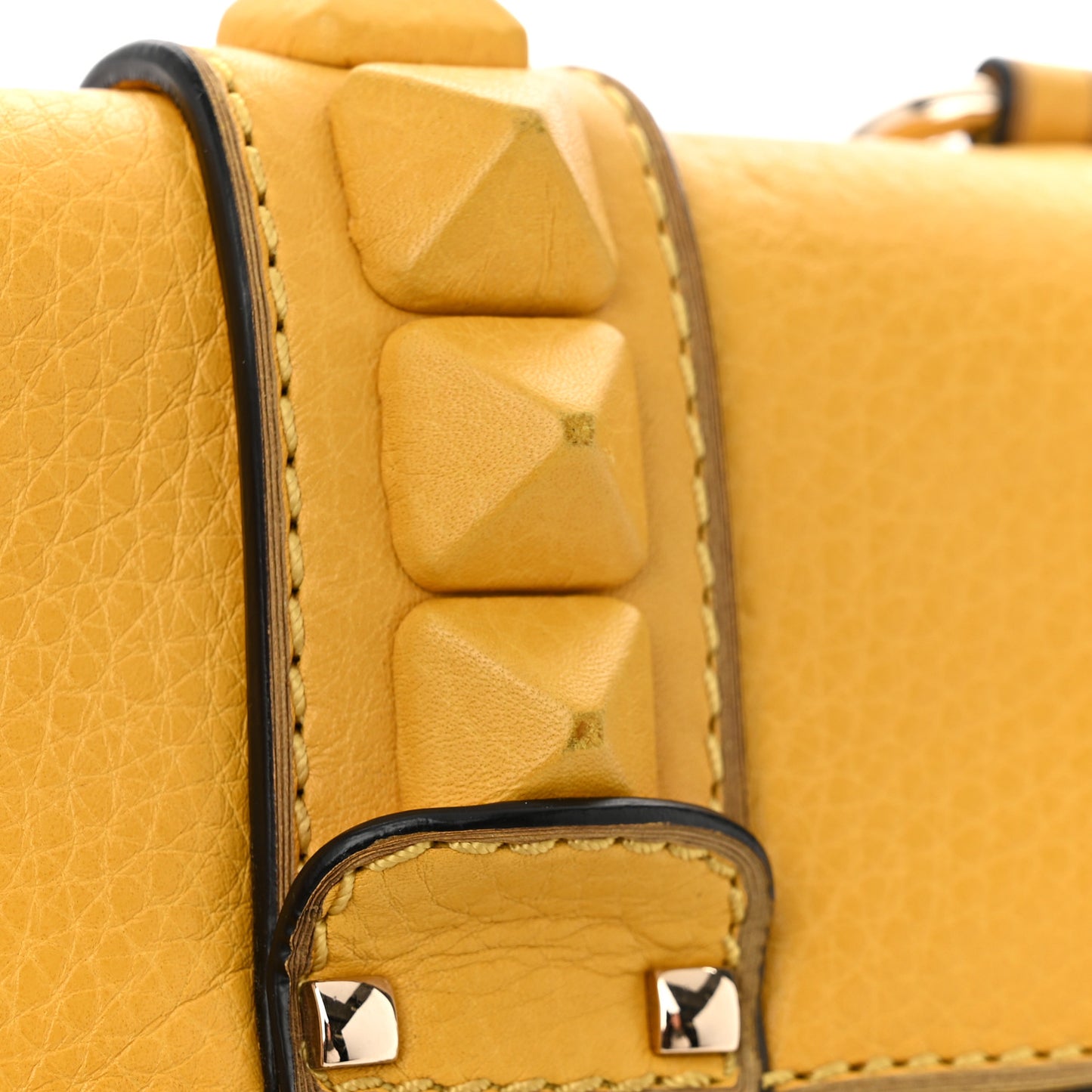 Pebbled Calfskin Mini Glam Lock Rockstud Flap Yellow