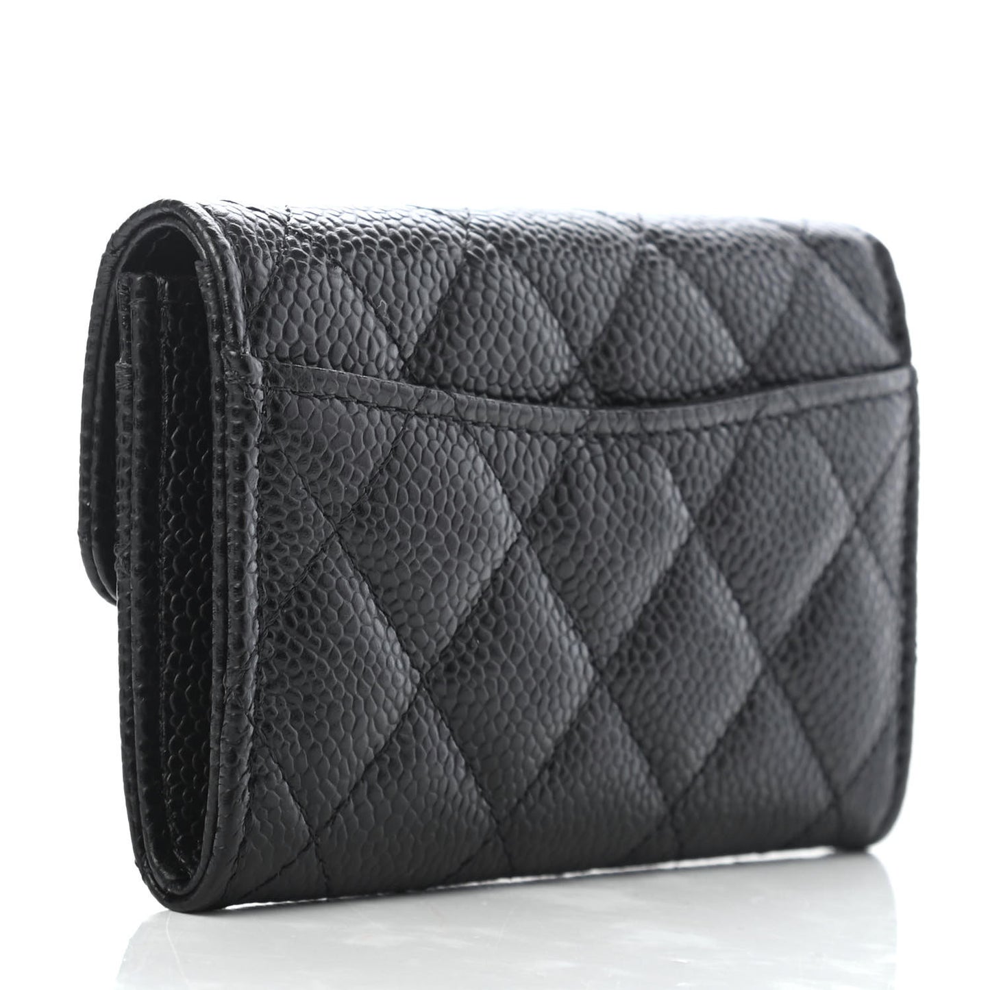 Caviar Quilted Flap Card Holder Wallet Black