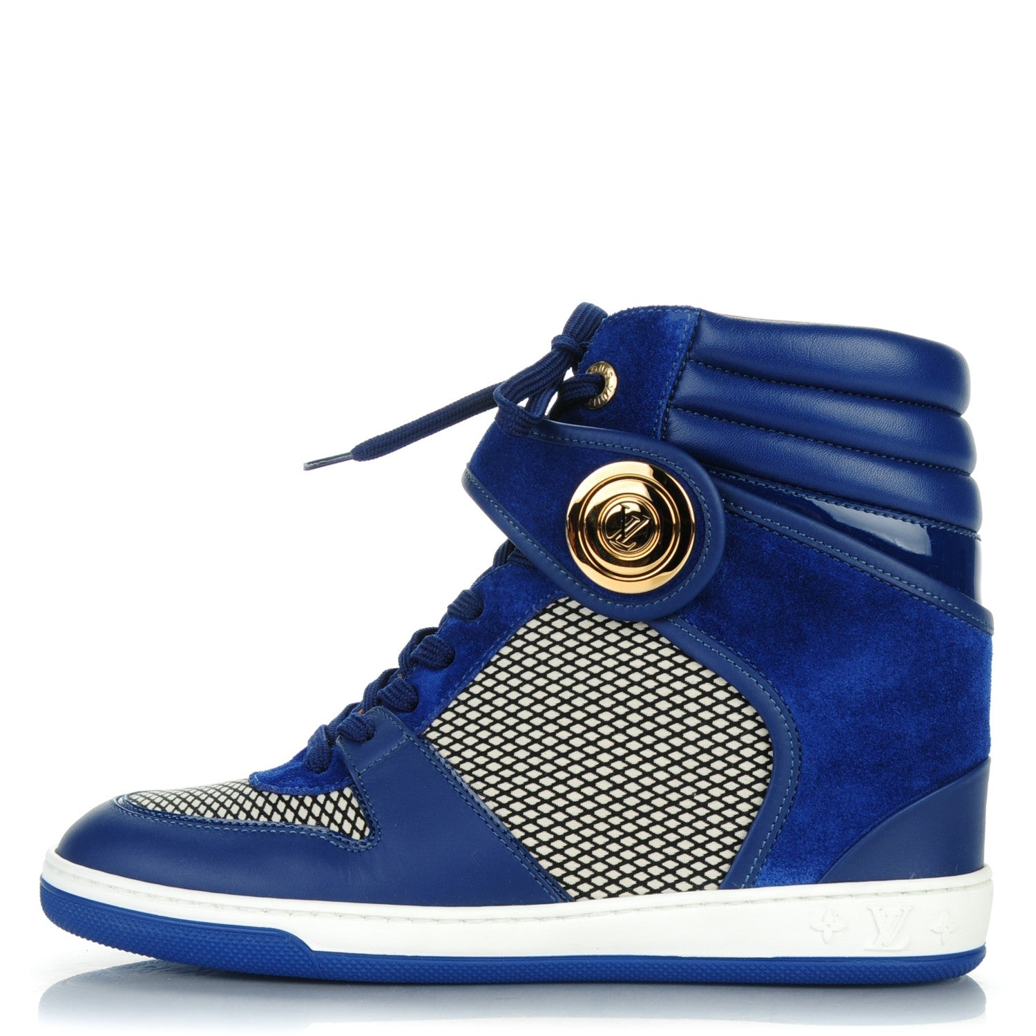 Louis Vuitton Calfskin Suede Postmark Wedge Sneakers 37.5 Blue Roi 1 of 7