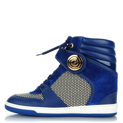 Louis Vuitton Calfskin Suede Postmark Wedge Sneakers 37.5 Blue Roi 1 of 7