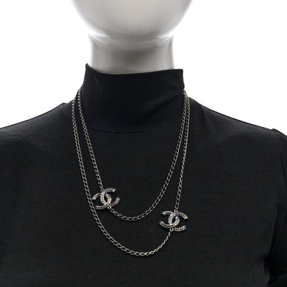Chanel Crystal Baguette CC Double Strand Necklace Silver 2 of 4