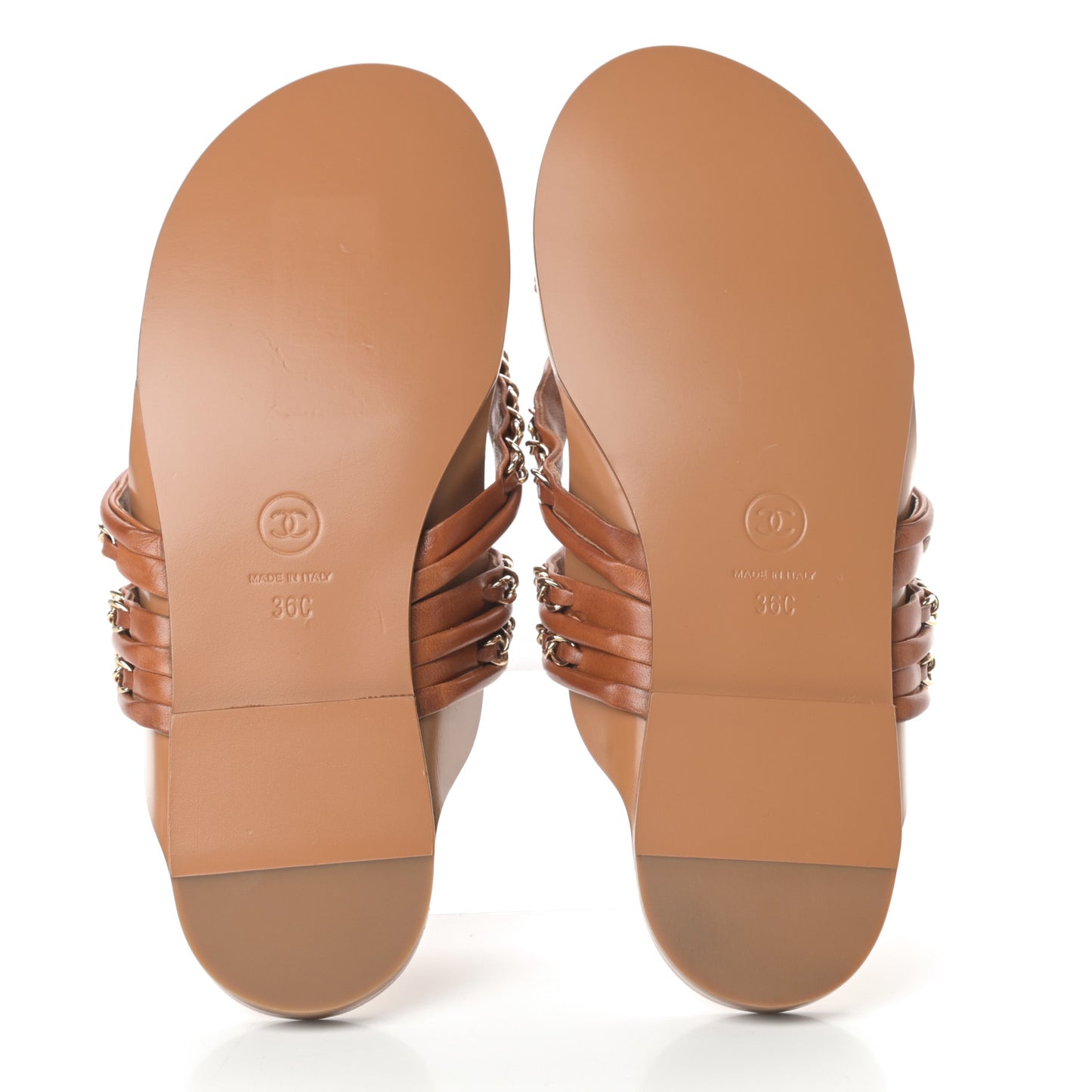 Calfskin Chain CC Thong Flat Sandals 36 Beige