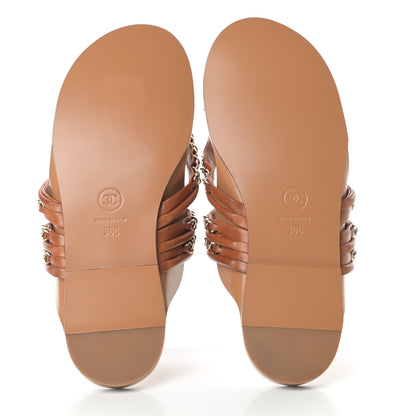 Chanel Calfskin Chain CC Thong Flat Sandals 36 Beige 5 of 9