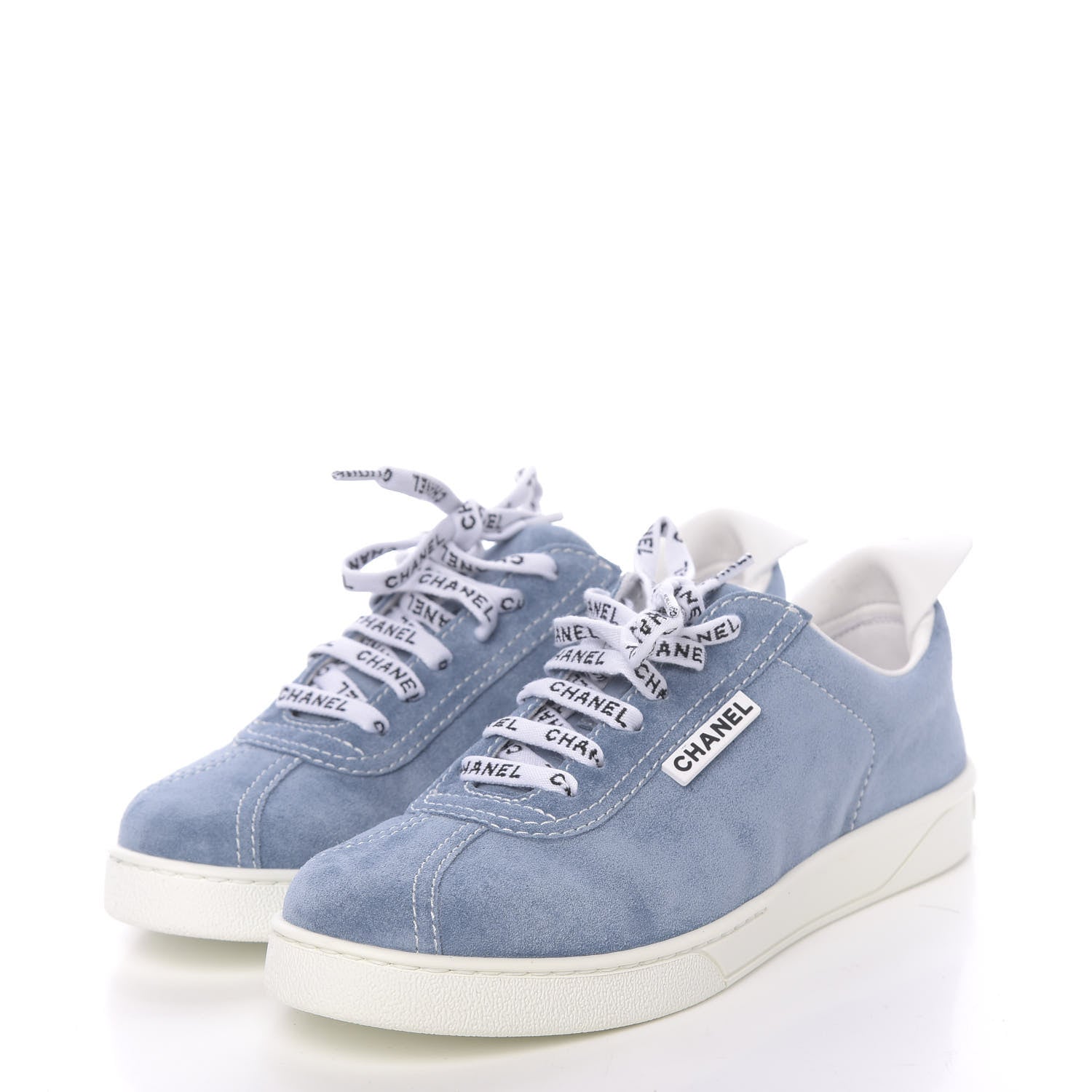 Chanel Suede Calfskin Sneakers 37.5 Light Blue 3 of 9