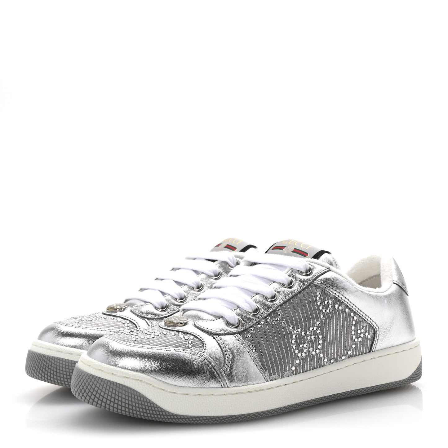 Metallic Nappa Silk Crystals Womens Screener Sneakers 36.5 Silver Light Grey