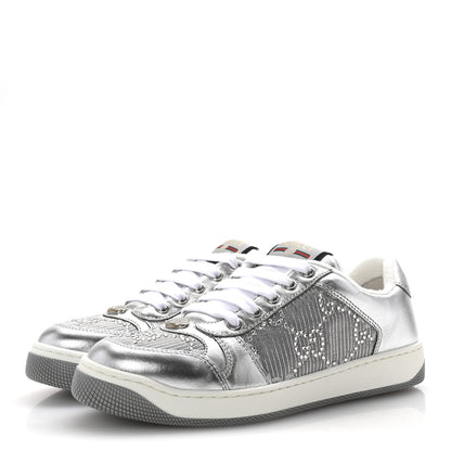 Gucci Metallic Nappa Silk Crystals Womens Screener Sneakers 36.5 Silver Light Grey 4 of 11