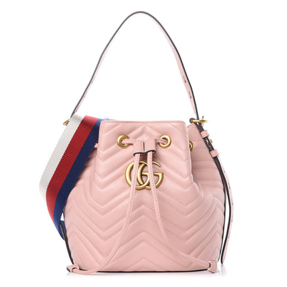 Gucci Calfskin Matelasse Sylvie Web GG Marmont Bucket Bag Perfect Pink 1 of 9