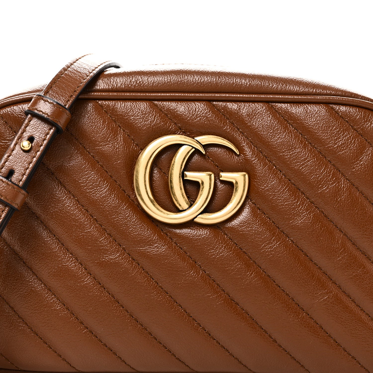 Gucci Glazed Calfskin Matelasse Diagonal Small GG Marmont Chain