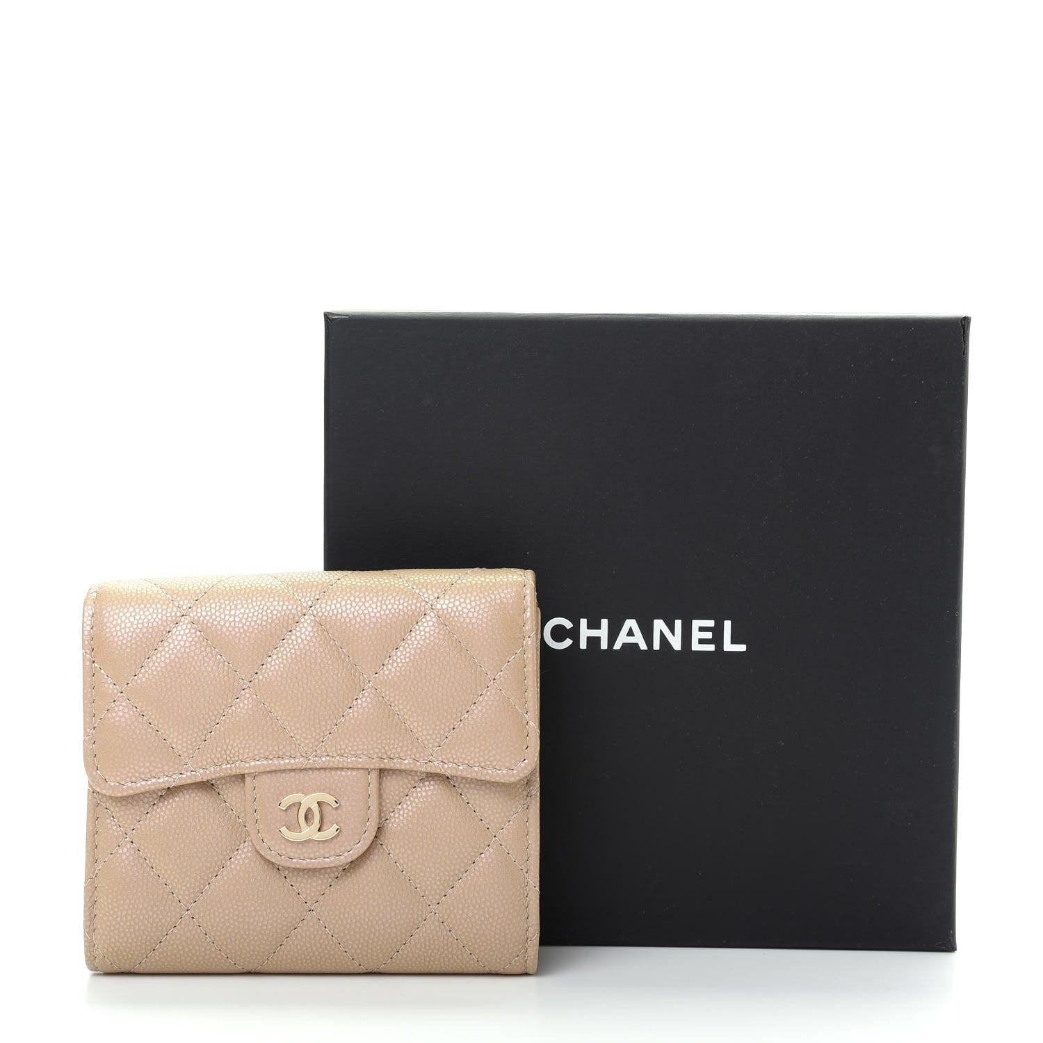 Chanel Iridescent Caviar Quilted Compact Flap Wallet Dark Beige 8 of 8