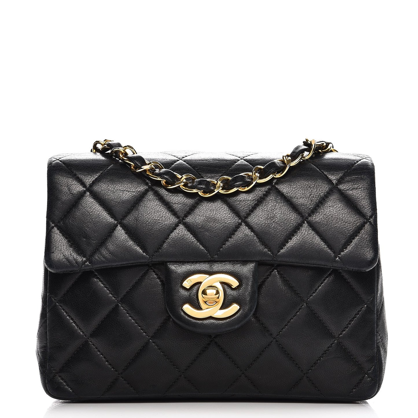 Lambskin Quilted Mini Square Flap Black