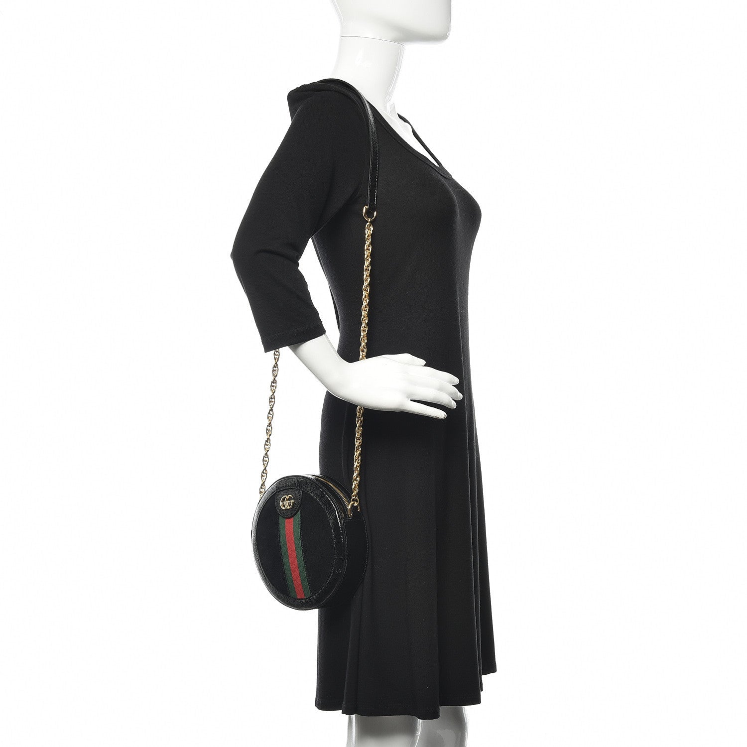 Gucci Suede Patent Web Mini Ophidia Round Shoulder Bag Black 2 of 11