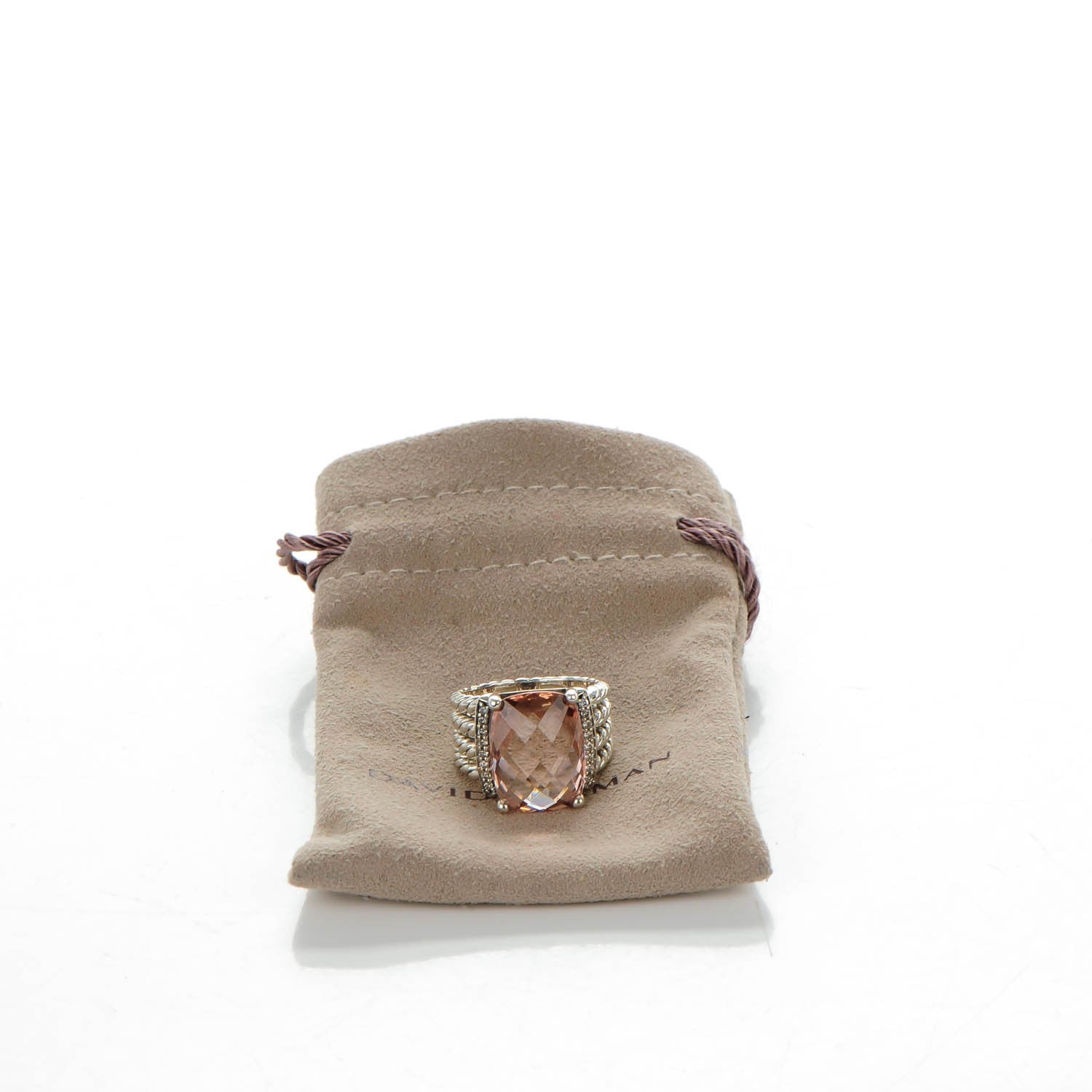 David Yurman Sterling Silver Diamond Morganite 16mm Wheaton Ring 54 7 5 of 5