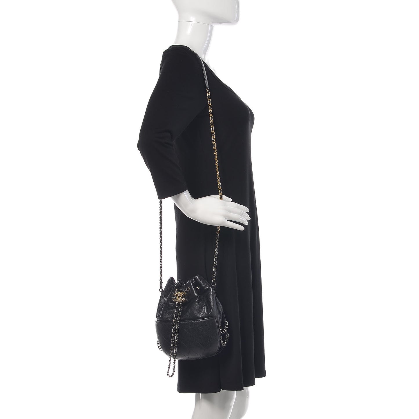 Calfskin Quilted Small Gabrielle Bucket Black