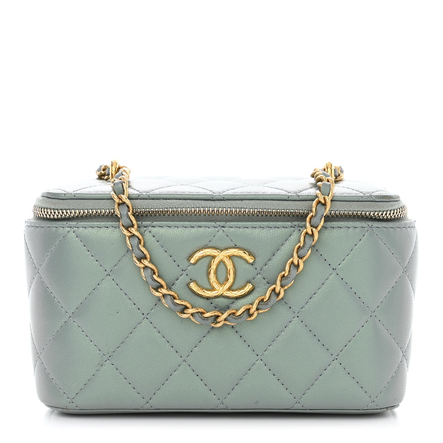 Chanel Metallic Lambskin Quilted Small CC Dynasty Vanity Case With Chain Grey 1 of 14