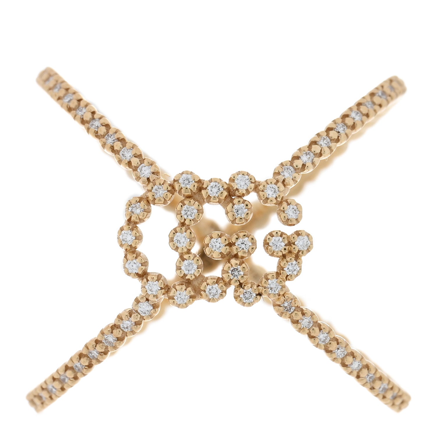 Gucci 18K Yellow Gold Diamond Running G Cross Pave Ring 56 7.5 1 of 5