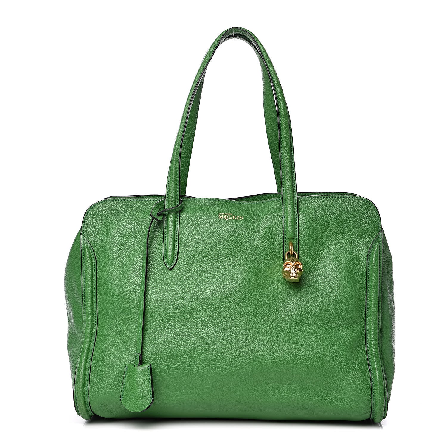 Alexander McQueen Pebbled Calfskin Large Skull Padlock Zip Around Tote Green 1 of 13