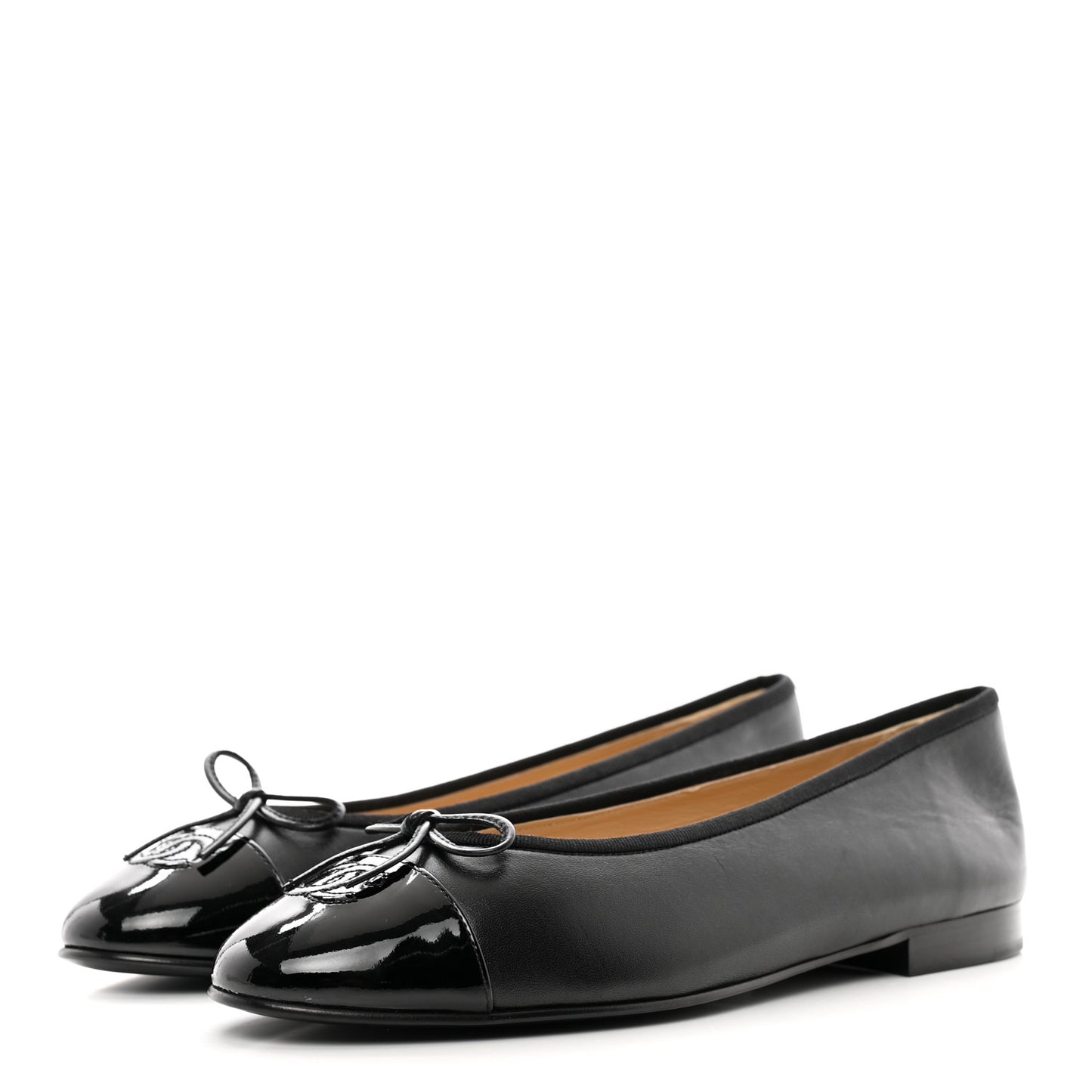 Lambskin Patent Cap Toe Ballerina Flats 41 Black