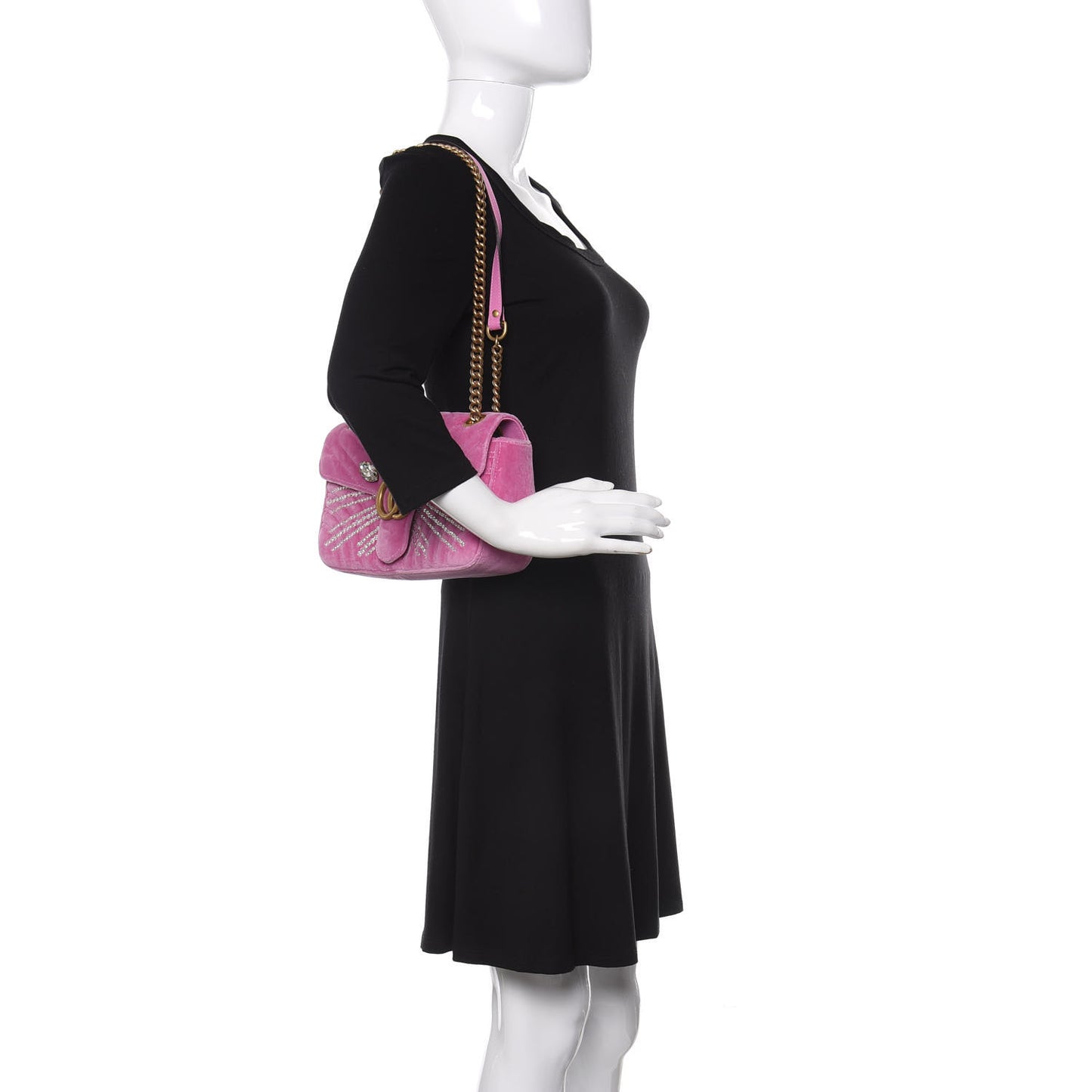Velvet Matelasse Marquise Crystals Embroidered Small GG Marmont Shoulder Bag Malva