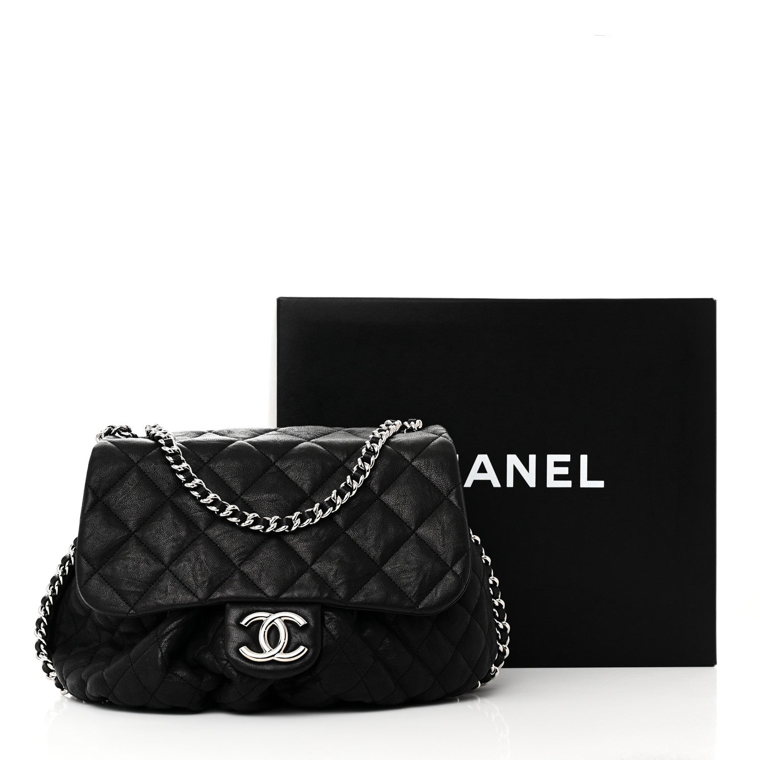 Chanel Washed Lambskin Quilted Large Chain Around Messenger Black 11 of 11