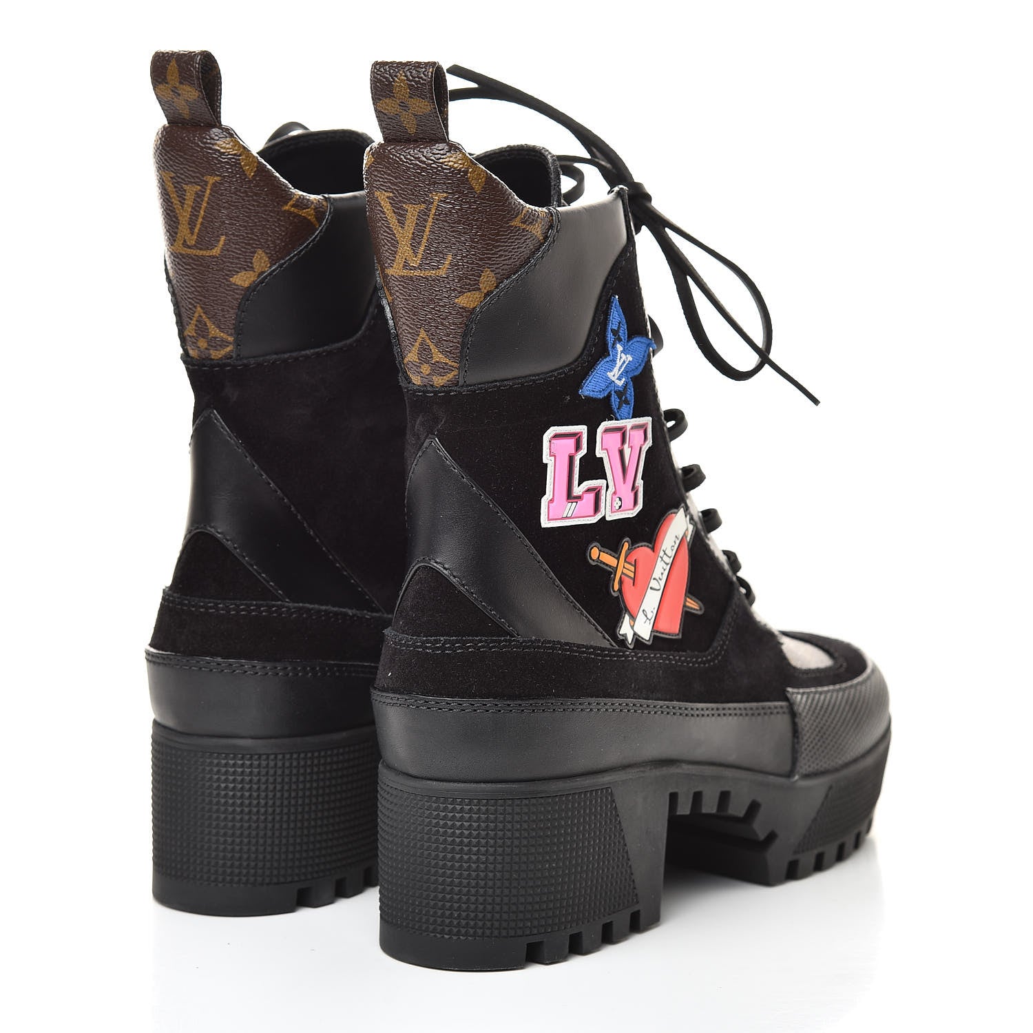 Louis Vuitton Suede Calfskin Monogram LV Black Heart Laureate Platform Desert Boots 37.5 Black 4 of 8