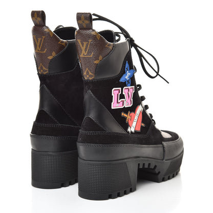 Louis Vuitton Suede Calfskin Monogram LV Black Heart Laureate Platform Desert Boots 37.5 Black 4 of 8