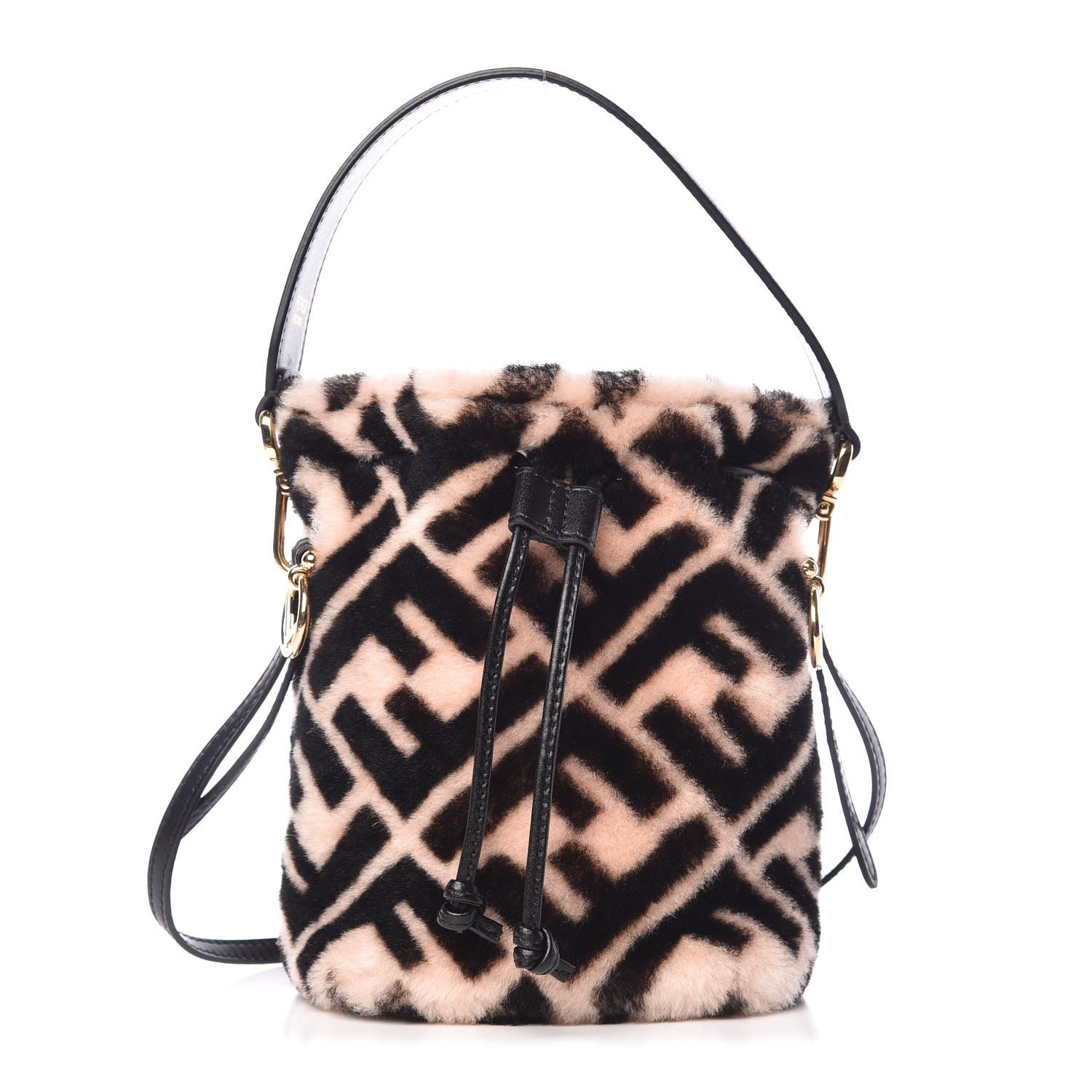 Fendi Shearling F is Macro FF 1974 Diagonal Mini Mon Tresor Bucket Bag Light Rose Black 1 of 10