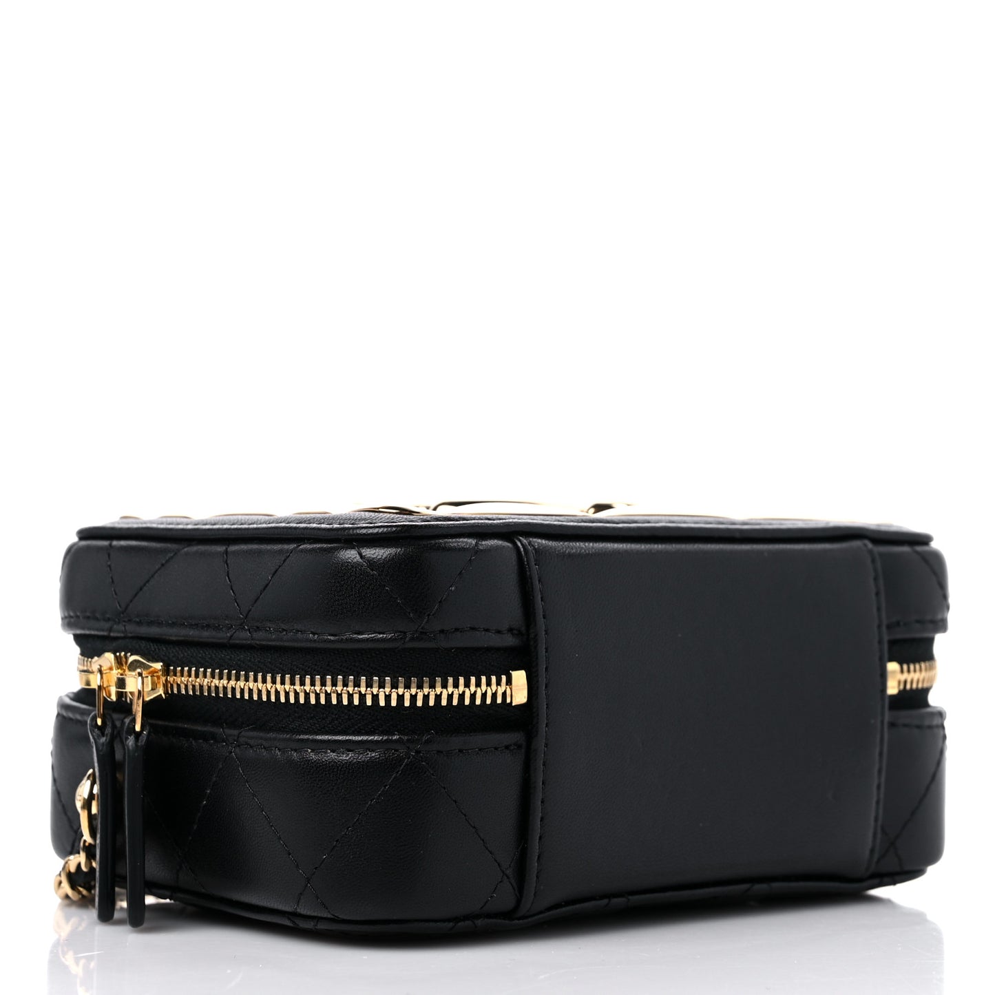 Lambskin Quilted Golden Plate Clutch With Chain Black