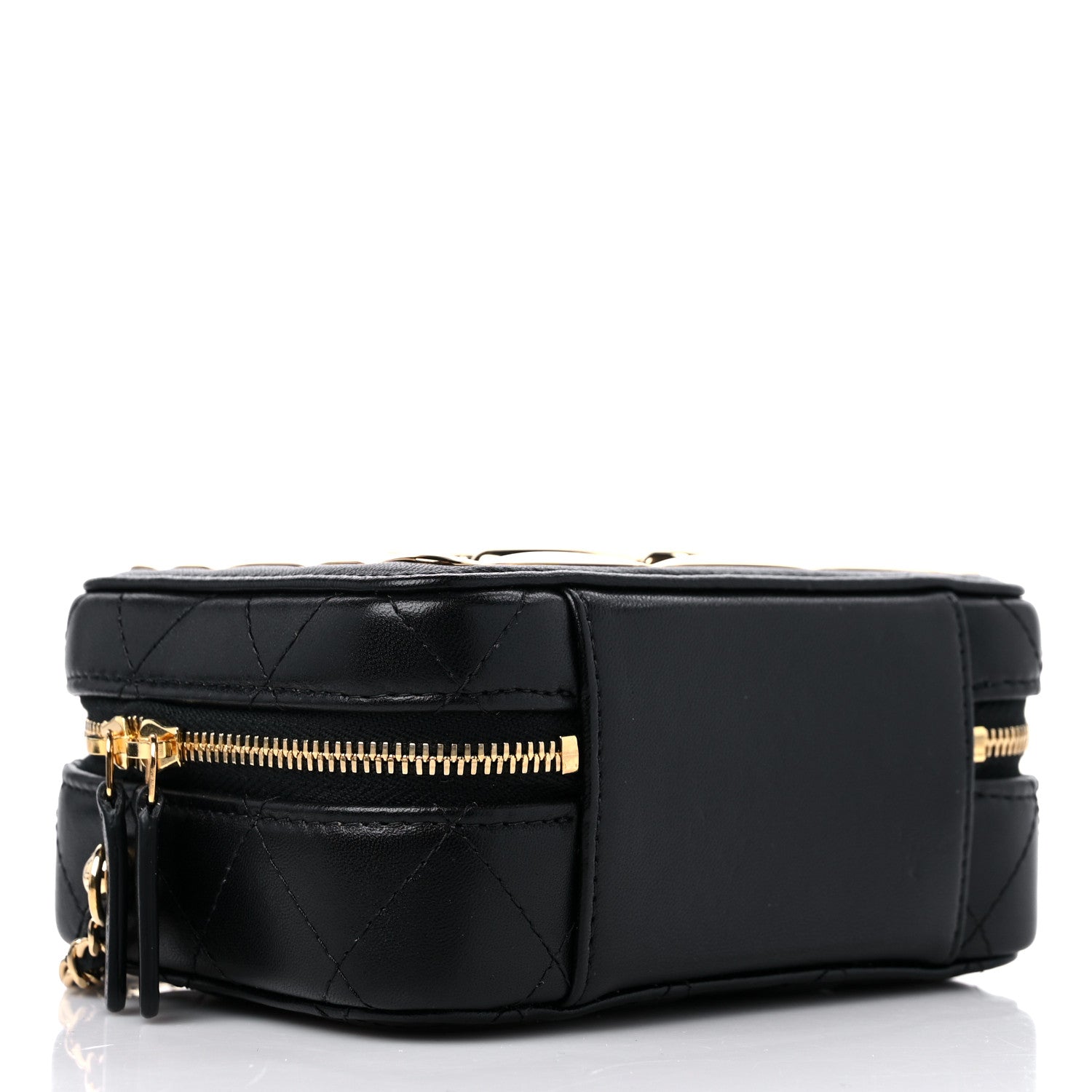 Chanel Lambskin Quilted Golden Plate Clutch With Chain Black 4 of 9