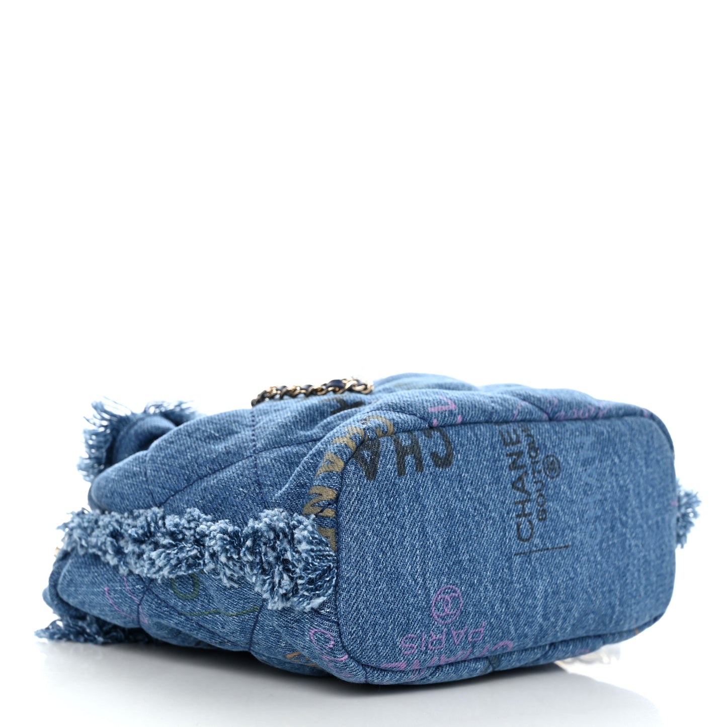 Denim Quilted Small Mood Bucket With Chain Blue Multicolor